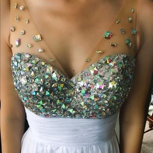 White full length beaded gown